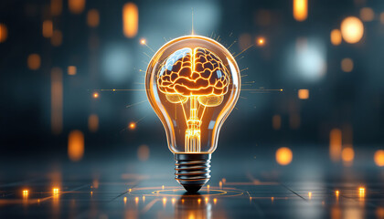 Glowing Brain Inside Lightbulb Idea Concept