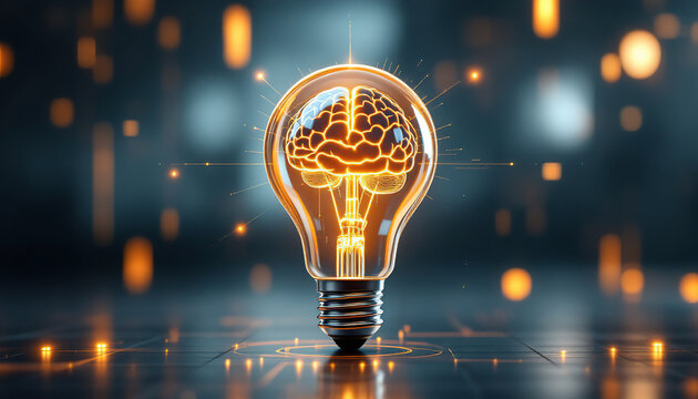 Glowing Brain Inside Lightbulb Idea Concept