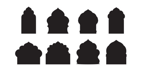 Arabic Windows Icon Set islamic arabic of Islamic Mosque Minaret Silhouette, Illustration for text box Collection