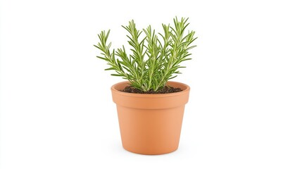 Obraz premium Potted rosemary plant in terracotta pot against a white background for gardening use