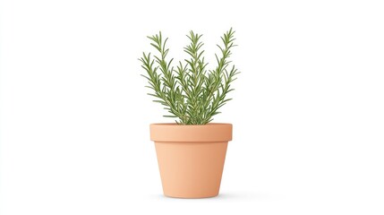 Obraz premium Potted rosemary plant with vibrant green leaves, set against a clean white background