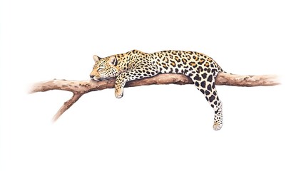 A serene leopard resting on a tree branch in a tranquil environment, showcasing its beautiful spots