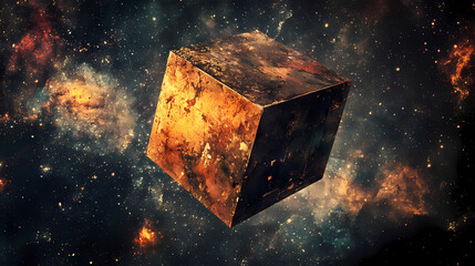 A deconstructed cube floating in space, representing deconstruction of reality. Deconstructed Reality. Illustration