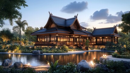 Obraz premium Tropical Thai House Sunset Resort