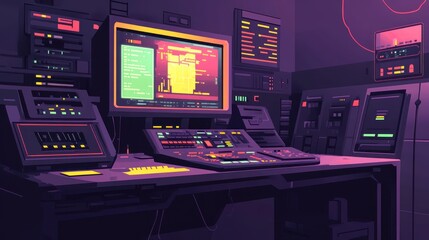 Obraz premium Retro Futuristic Workstation Digital Control Panel