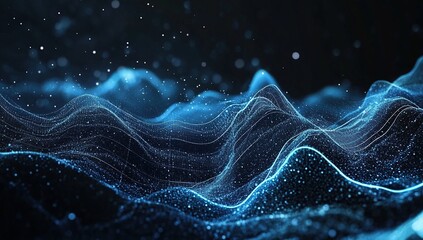 Abstract Blue Particle Waves Flowing Dynamically Across the Digital Landscape, Creating a Mesmerizing Visual Experience.