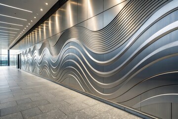 Obraz premium Abstract wavy lines and stripes in a business background with a metallic finish, corporate identity, business, brand image, modern