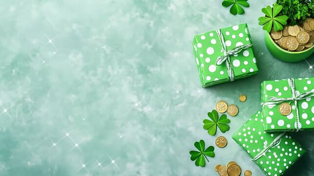 St Patrick hat and gifts coins copy space.