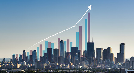 City Skyline With Growing Graph Showing Business Progress
