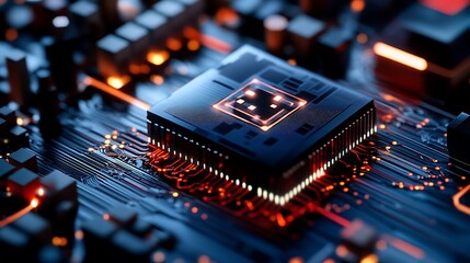 Close-up of a Modern Microprocessor on a Circuit Board