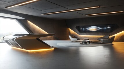 Fototapeta premium Futuristic Lounge Design Modern Office Space