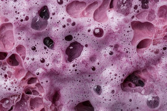 Close-up of fermenting grapes with foam and skins.