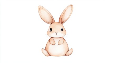 Fototapeta premium Cute illustrated rabbit sitting upright with large ears on a white background, perfect for children's designs
