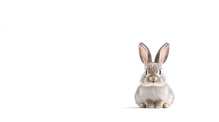 Obraz premium Cute gray rabbit sitting against a plain white background, ideal for children's book illustrations