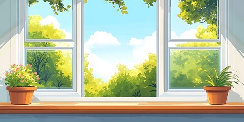 Sunny Window View, Plants, Nature, Home Decor