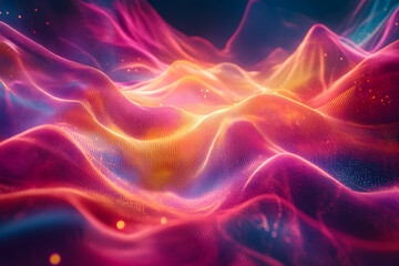 Fototapeta premium Quantum Dance: Visualizing the Mysteries and Elegance of Quantum Mechanics in a Vibrant Landscape