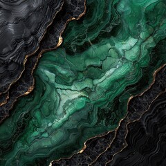 Fototapeta premium Abstract malachite texture with gold accents.