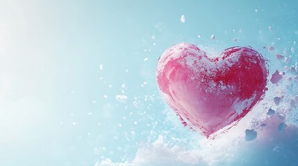 Obraz premium Heart floating in sky, abstract, digital art, valentine's day, background
