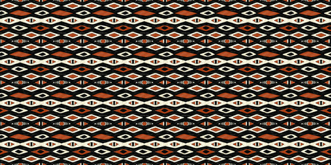 Abstract African art shapes seamless backgrounds, tribal geometric decoration patterns. Colored flat boho symbols illustrations	
