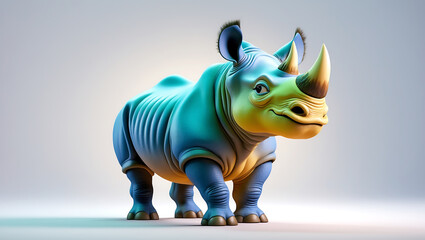 Fototapeta premium Vibrant 3D Render of a Cartoon Rhino