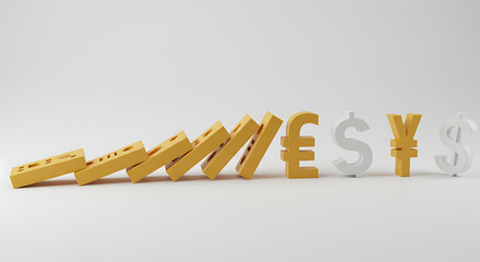 Falling Currency Symbols Domino Effect On Light Background