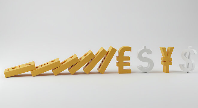 Falling Currency Symbols Domino Effect On Light Background