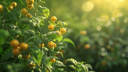 A healthy plant with golden coins sprouting from its branches like fruit, thriving in a vibrant green environment