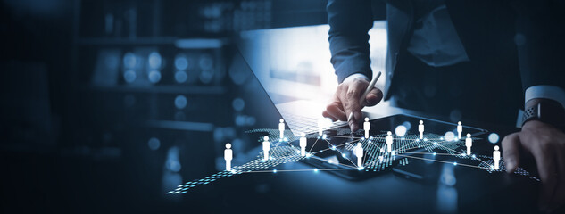Businessmen using digital tablet for digital marketing plan and business tagrget search, CRM,...