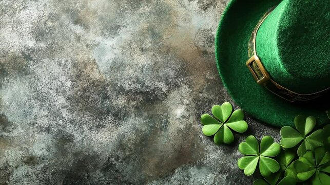 St Patrick hat and gifts coins copy space.