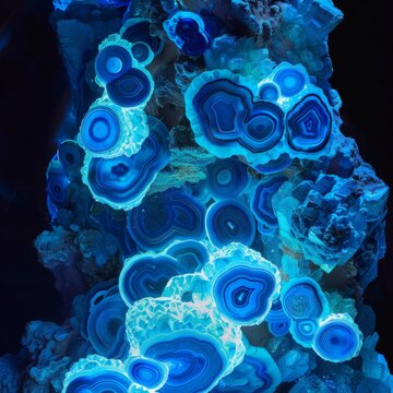 Vibrant Fluorescent Scheelite Mineral Glowing Under UV Light in a Mesmerizing Display of Colors and Brightness