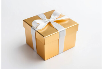 Obraz premium gold gift box isolated on white