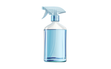 Clean and Clear: A transparent glass spray bottle with a blue spray nozzle, perfect for showcasing your cleaning product or hygiene solution. This simple.