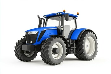 Obraz premium Blue tractor with white tires is parked on a white background