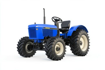 Obraz premium Blue tractor with large tires is parked on a white background
