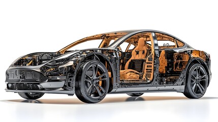 Futuristic electric vehicle with a full carbon fiber frame for enhanced weight reduction and improved energy efficiency