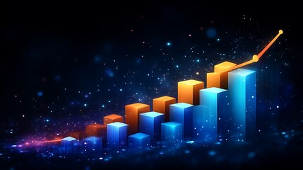 Dynamic Bar Graph with Ascending Line on a Dark Background with Glittering Particles