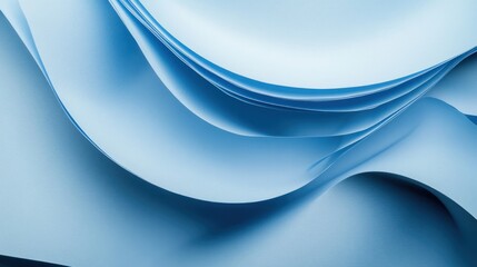Fototapeta premium Abstract blue paper waves, flowing curves, elegant design.