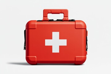Fototapeta premium Red and white medical kit with a cross on it