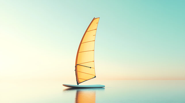 Isolated windsurfing board against a minimalist background with soft colors and clean lines, perfect for sport and adventure themes in photography. Extreme Contrast Themes. Illustration