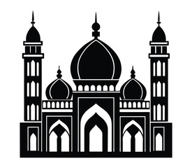  Muslim cityscape black monochrome background vector flat illustration.  
