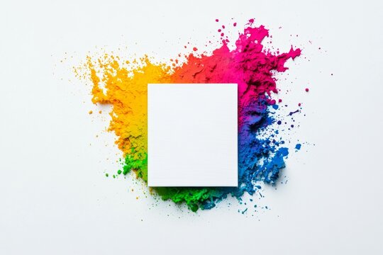 White square is placed on top of a colorful powder - Powered by Adobe