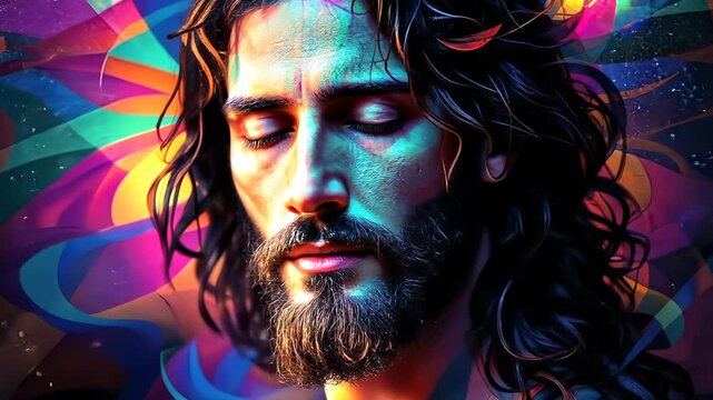 Surreal Portrait, Divine Figure Immersed in Colorful Abstract Light