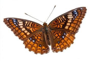 Naklejka premium Butterfly with blue and orange wings is flying in the air