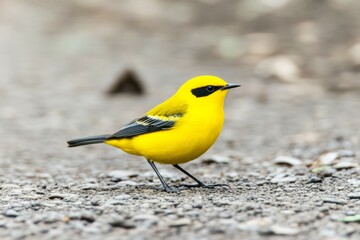 Fototapeta premium Yellow bird is walking on the ground