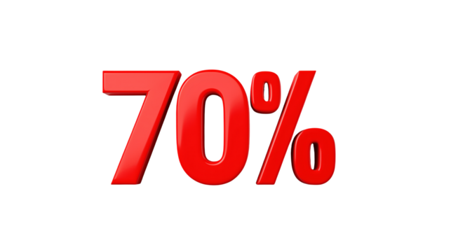 Sale Banner 70 Percent Off Discount Offer Red on transparent background