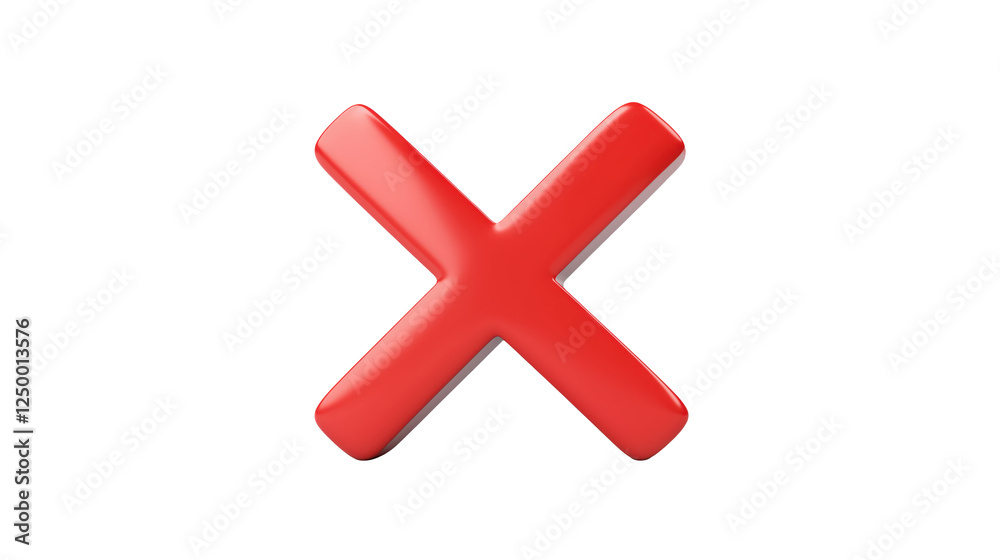 Wall mural red glossy x mark graphic interface element on transparent background