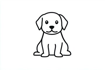 Black and white drawing of a dog sitting on a white background