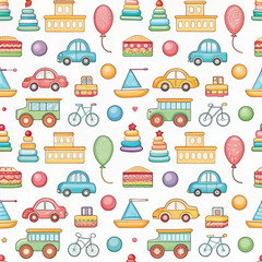 Colorful children's toys seamless pattern background. Possible use Illustration for children's books or merchandise