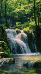 Obraz premium Serenity Falls: A Peaceful Retreat Amidst Nature's Lush Embrace