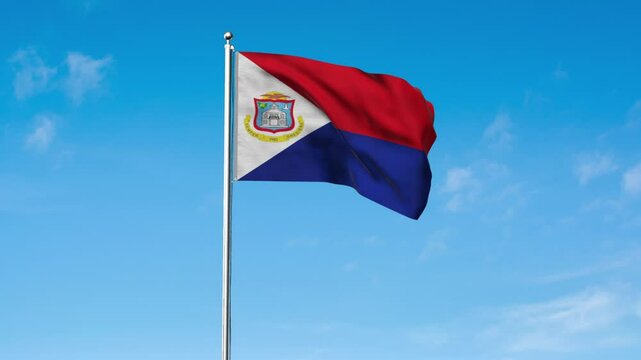 High detailed flag of St. Martin. National St. Martin flag. North America. 3D Render.